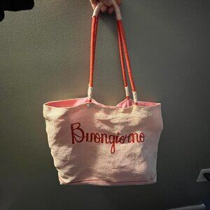 Pink and Red Raffia Buongiorno Tote Bag